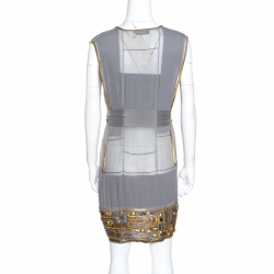 Pre Owned Yves Saint Laurent Grey Sheer Silk Egyptian Style Embellished Tunic M