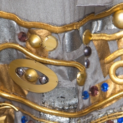 Pre Owned Yves Saint Laurent Grey Sheer Silk Egyptian Style Embellished Tunic M