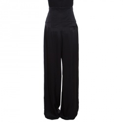 Pre Owned Yves Saint Laurent Edition Soir Black Satin High Waist Palazzo Pants L
