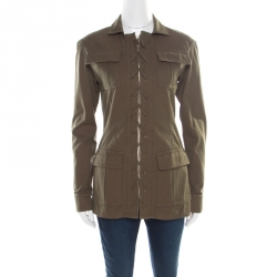 Pre Owned Saint Laurent Paris Khaki Green Cotton Lace Up Detail Safari Jacket M