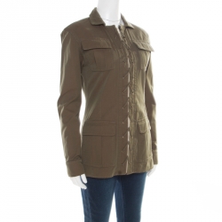 Pre Owned Saint Laurent Paris Khaki Green Cotton Lace Up Detail Safari Jacket M