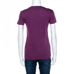 Pre Owned Yves Saint Laurent Purple Cassandre Logo Applique Cotton T-Shirt S