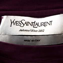 Pre Owned Yves Saint Laurent Purple Cassandre Logo Applique Cotton T-Shirt S