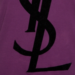 Pre Owned Yves Saint Laurent Purple Cassandre Logo Applique Cotton T-Shirt S