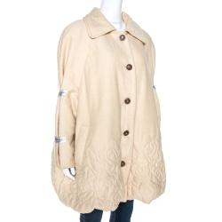 Pre Owned Yves Saint Laurent Variation Vintage Cream Silk Blend Coat L