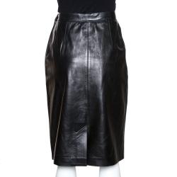 Pre Owned Yves Saint Laurent Rive Gauche Black Leather Pencil Skirt L