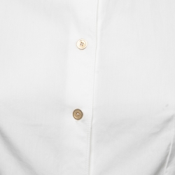 Yves Saint Laurent White Cotton Ruched Sleeve Button Front Shirt S