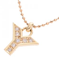 Pre Owned Yves Saint Laurent 18K Yellow Gold and Diamond Initial Necklace 