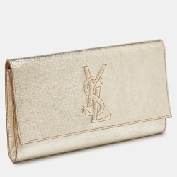 Pre Owned Yves Saint Laurent Gold Leather Belle De Jour Flap Clutch