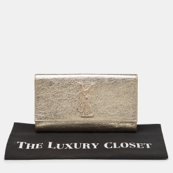 Pre Owned Yves Saint Laurent Gold Leather Belle De Jour Flap Clutch