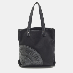 Pre Owned Yves Saint Laurent Black Canvas and Leather Logo Patch Tote