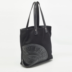 Pre Owned Yves Saint Laurent Black Canvas and Leather Logo Patch Tote