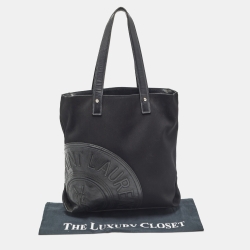 Pre Owned Yves Saint Laurent Black Canvas and Leather Logo Patch Tote