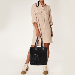 Pre Owned Yves Saint Laurent Black Canvas and Leather Logo Patch Tote