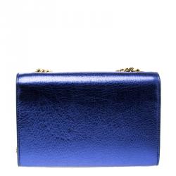 Pre Owned محفظة بسلسلة سان لوران شراشيب مونوغرامي كيت جلد زرقاء