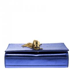 Pre Owned محفظة بسلسلة سان لوران شراشيب مونوغرامي كيت جلد زرقاء