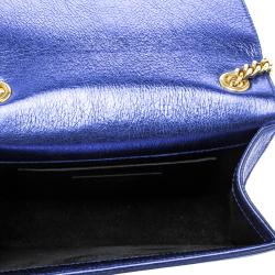 Pre Owned محفظة بسلسلة سان لوران شراشيب مونوغرامي كيت جلد زرقاء