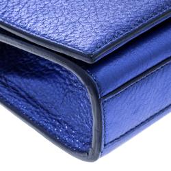 Pre Owned محفظة بسلسلة سان لوران شراشيب مونوغرامي كيت جلد زرقاء