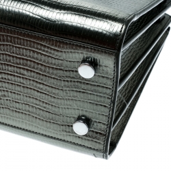 Saint Laurent Metallic Lizard Embossed Leather Baby Classic Sac De Jour Top Handle Bag