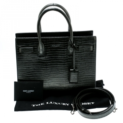 Saint Laurent Metallic Lizard Embossed Leather Baby Classic Sac De Jour Top Handle Bag