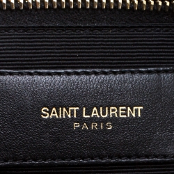 Pre Owned Saint Laurent Paris Black Chevron Leather Classic Monogram Shopping Tote