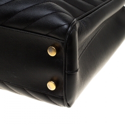 Pre Owned Saint Laurent Paris Black Chevron Leather Classic Monogram Shopping Tote