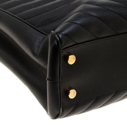 Pre Owned Saint Laurent Paris Black Chevron Leather Classic Monogram Shopping Tote