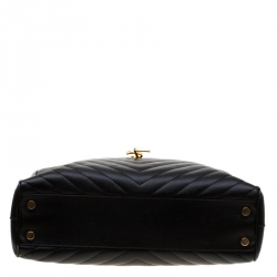 Pre Owned Saint Laurent Paris Black Chevron Leather Classic Monogram Shopping Tote