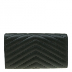 Pre Owned Saint Laurent Green Matelasse Leather Flap Wallet