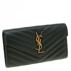 Pre Owned Saint Laurent Green Matelasse Leather Flap Wallet