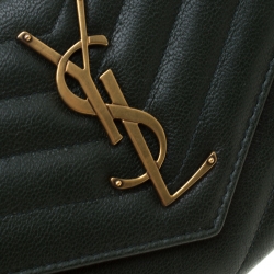 Pre Owned Saint Laurent Green Matelasse Leather Flap Wallet