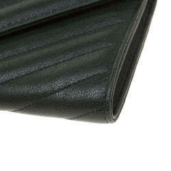 Pre Owned Saint Laurent Green Matelasse Leather Flap Wallet