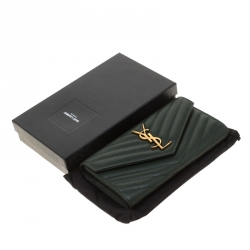 Pre Owned Saint Laurent Green Matelasse Leather Flap Wallet