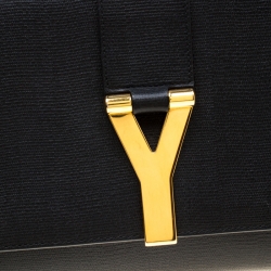 Pre Owned حقيبة كلتش سان لوران شيك كبيرة جلد سوداء