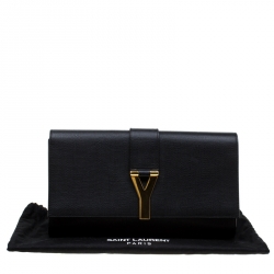 Pre Owned حقيبة كلتش سان لوران شيك كبيرة جلد سوداء