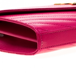 Pre Owned Saint Laurent Fuchsia Leather Monogram Envelope Wallet-On-Chain