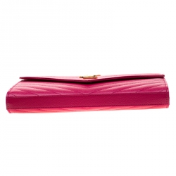 Pre Owned Saint Laurent Fuchsia Leather Monogram Envelope Wallet-On-Chain