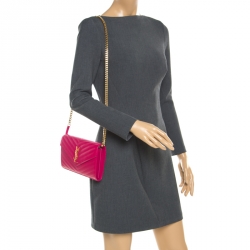 Pre Owned Saint Laurent Fuchsia Leather Monogram Envelope Wallet-On-Chain