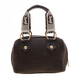 Pre Owned Saint Laurent Brown Canvas and Leather Trim Satchel