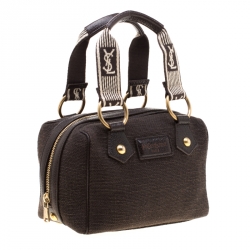 Pre Owned Saint Laurent Brown Canvas and Leather Trim Satchel