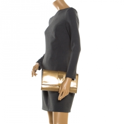 Pre Owned حقيبة كلتش سان لوران باريس Y-ليغن جلد لامع ذهبية