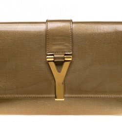 Pre Owned حقيبة كلتش سان لوران باريس Y-ليغن جلد لامع ذهبية