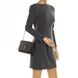 Pre Owned Saint Laurent Black Monogram Leather Kate Shoulder Bag