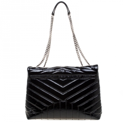 Pre Owned حقيبة كتف سان لوران باريس لولو جلد مونوغرامية سوداء