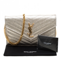 Saint Laurent Paris Gold Textured Monogram Leather Chain Clutch