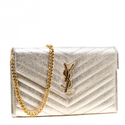 Saint Laurent Paris Gold Textured Monogram Leather Chain Clutch