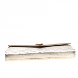 Saint Laurent Paris Gold Textured Monogram Leather Chain Clutch