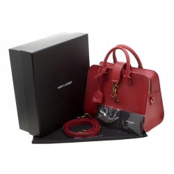 Pre Owned Saint Laurent Paris Red Leather Cabas Monogram Tote