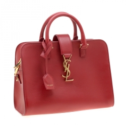 Pre Owned Saint Laurent Paris Red Leather Cabas Monogram Tote