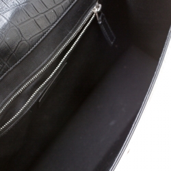 Pre Owned Saint Laurent Paris Black Croc Embossed Leather Large Cassandre Chain Bag